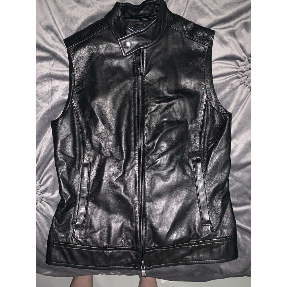 Ralph Lauren Leather Vest- Black Sz S- Motorcycle Vest - Vintage